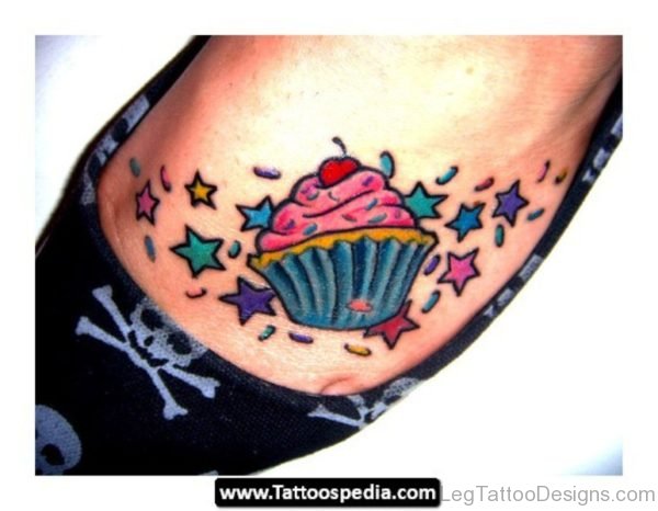 Superb Cupcake Tattoo On Foot