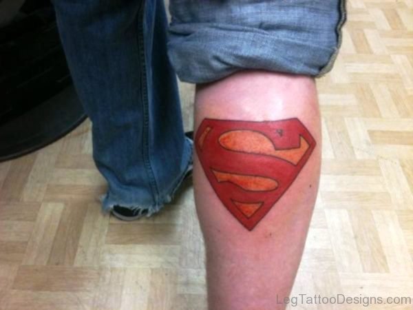 Superman Logo Tattoo On Calf