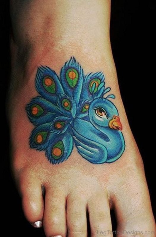 Swan Or Peacock Tattoo On Foot
