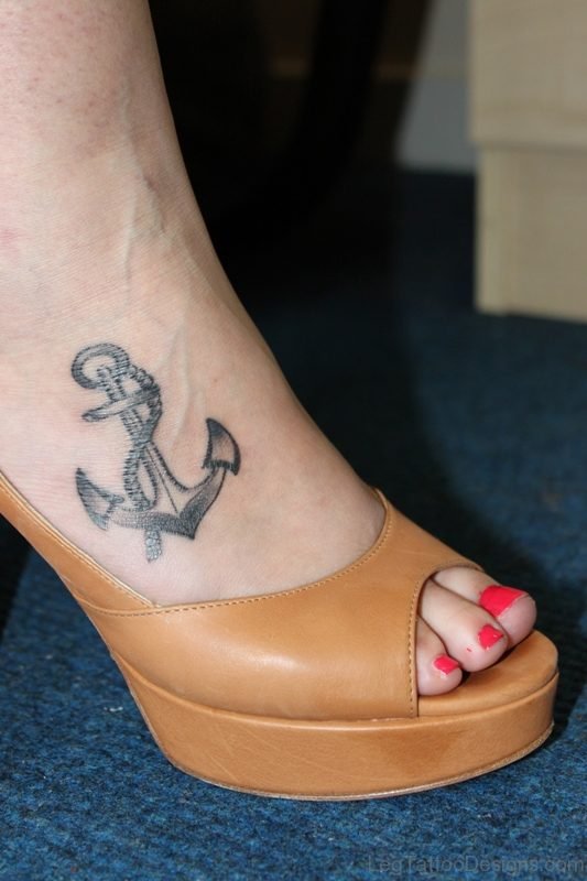 Sweet Anchor Tattoo On Foot