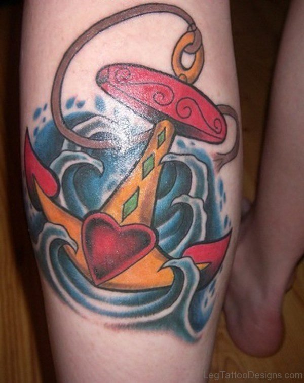 Sweet Anchor Tattoo On Leg