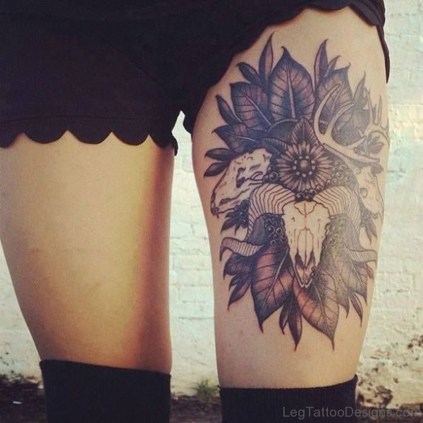 Sweet Aries Tattoo On Thigh