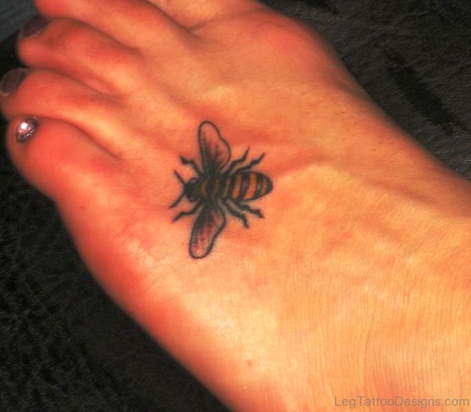 Sweet Bee Tattoo On Foot