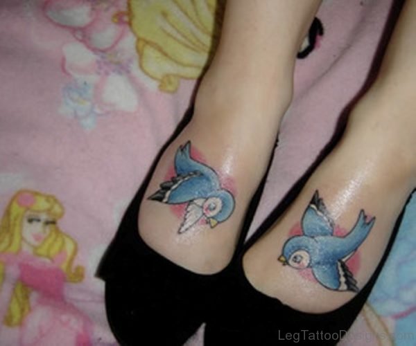Sweet Blue Bird Tattoo On Foot