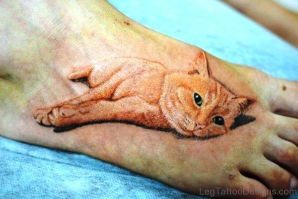 Sweet Cat Tattoo On Foot