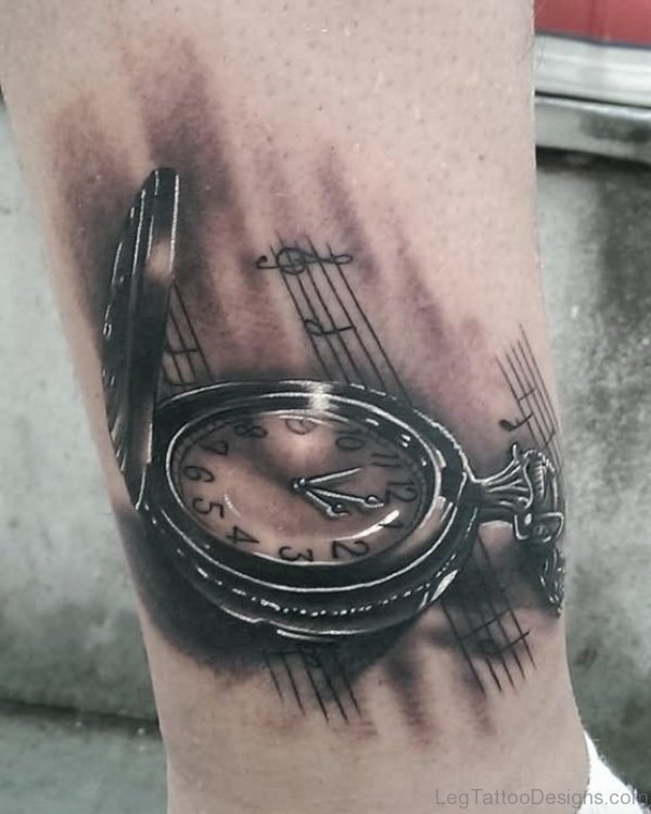 Sweet Clock Tattoo On Leg