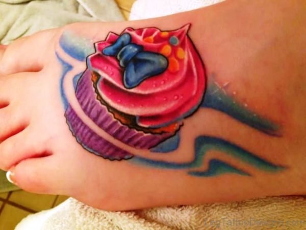 Sweet Cupcake Tattoo On Foot