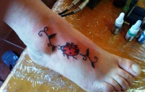 Sweet Ladybug Tattoo On Foot