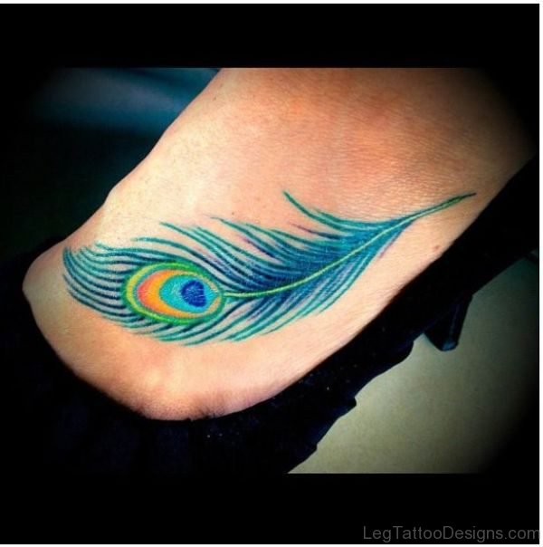 Sweet Peacock Feather Tattoo On Foot