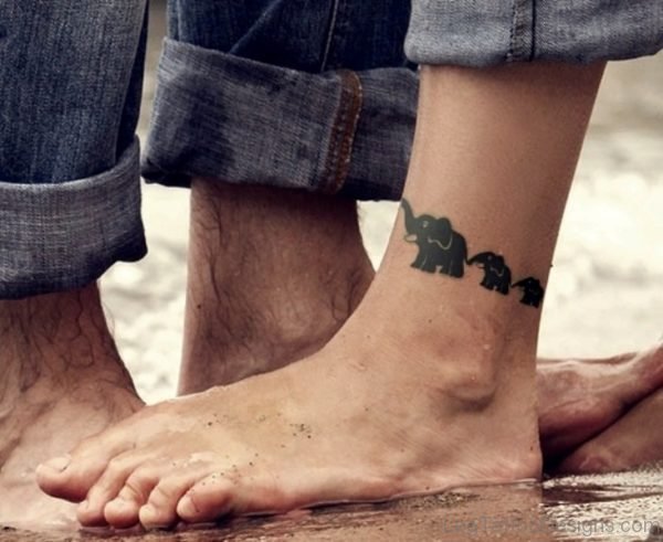 Three Elephant Tattoo On Leg
