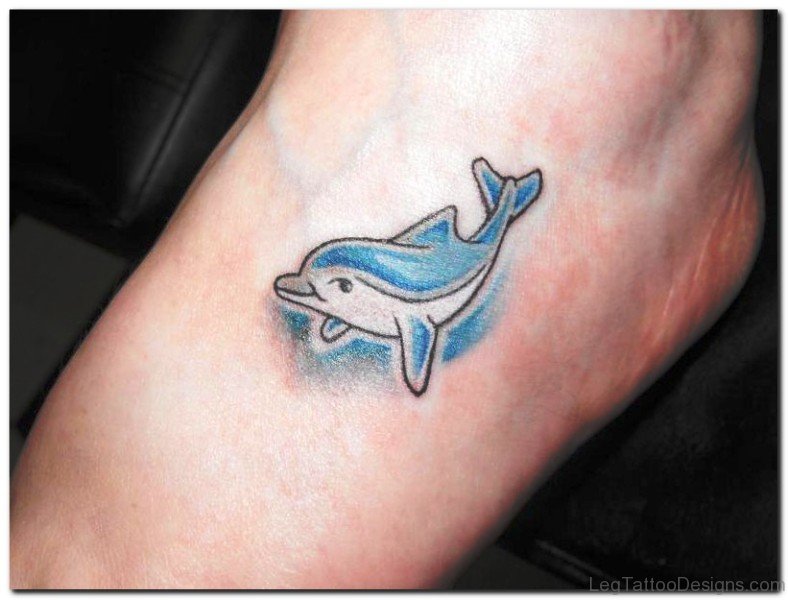 Tiny Blue Dolphin Tattoo On Foot
