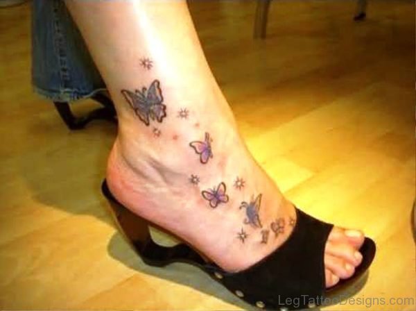 Tiny Butterflies Tattoo On Foot