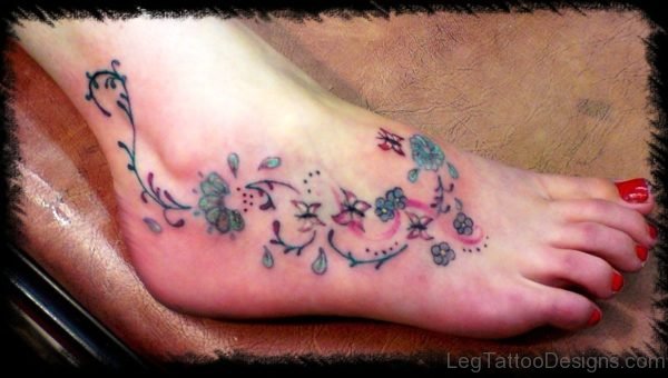 Tiny Butterflies With Flowers Tattoo