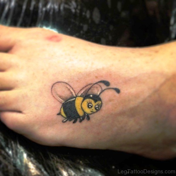 Tiny Yellow Bee Tattoo On Foot