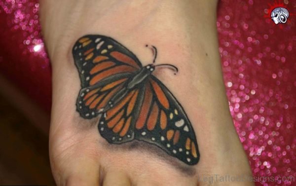 Traditional Butterfly Tattoo On Foot