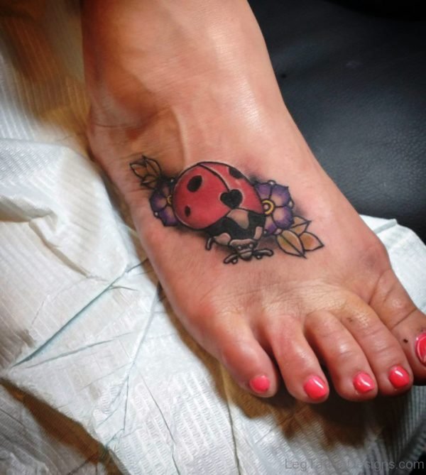Traditional Ladybug Tattoo On Foot