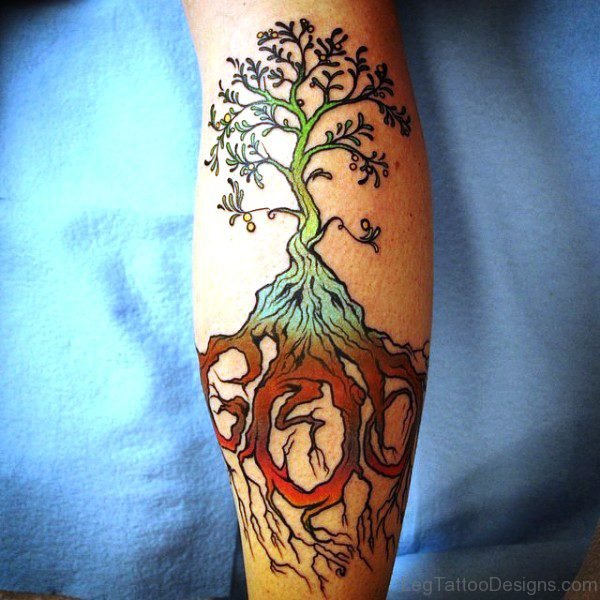 Tree Tattoo On Calf