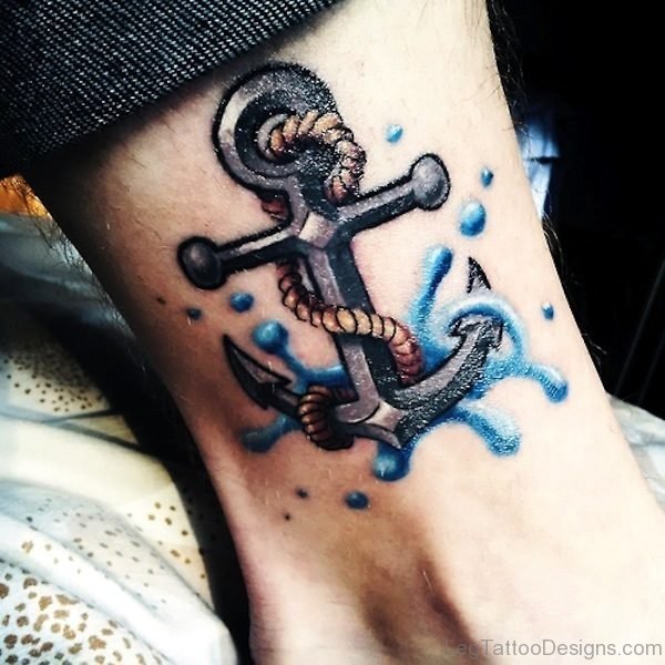 Trendy ANchor Tattoo On Ankle