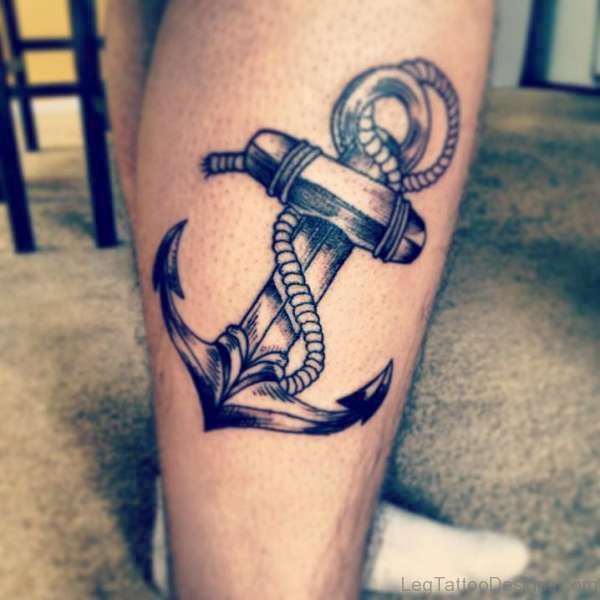Trendy Anchor Tattoo On Leg