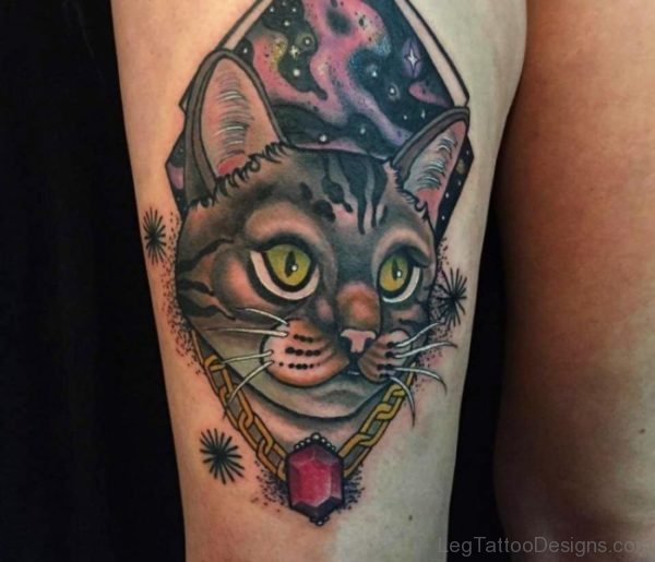 Trendy Cat Thigh Tattoo