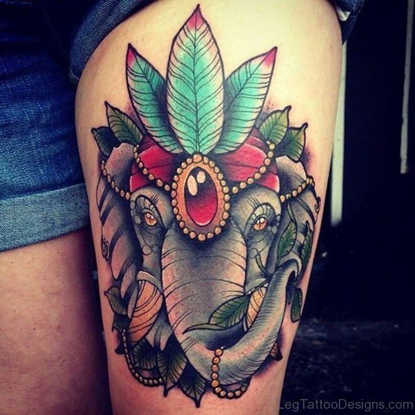 Trendy Elephant Tattoo On Thigh