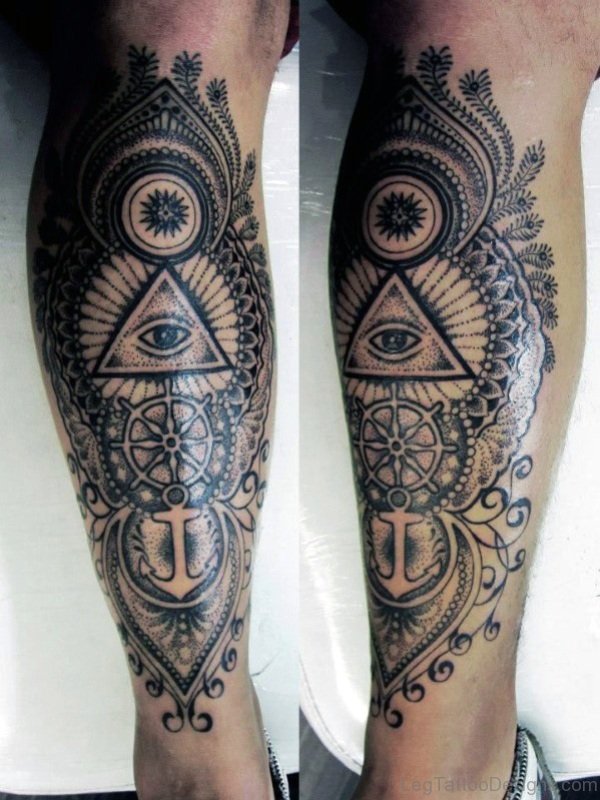 Triangle Eye Tattoo On Calf