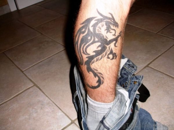 Tribal Dragon Tattoo Design On Calf