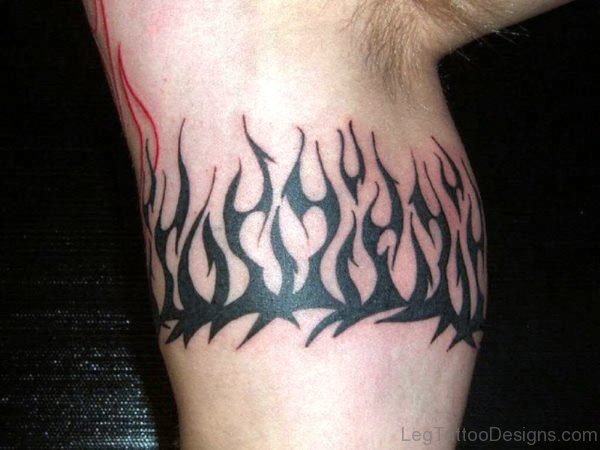 Tribal Flame Band Tattoo On Leg