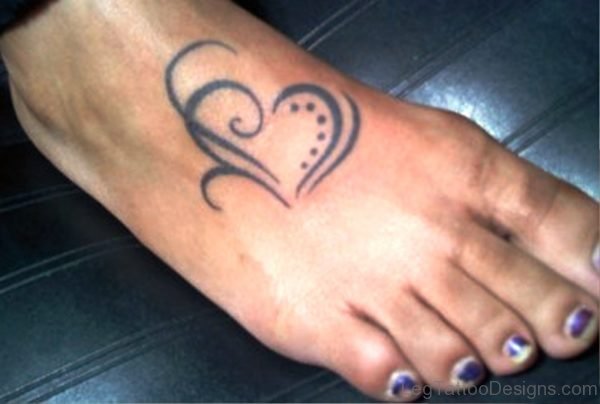 Tribal Heart Tattoo On Foot