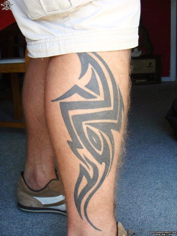Tribal Tattoo Design On Calf