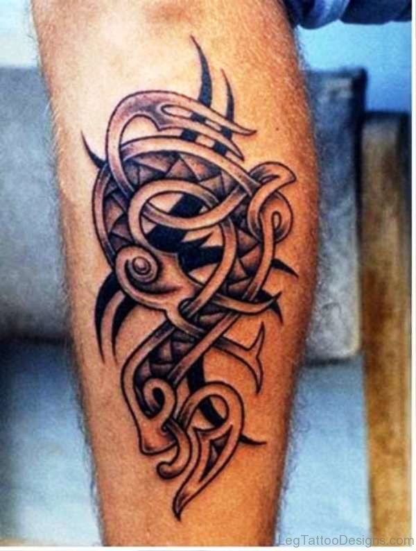 Tribal Tattoo On Calf