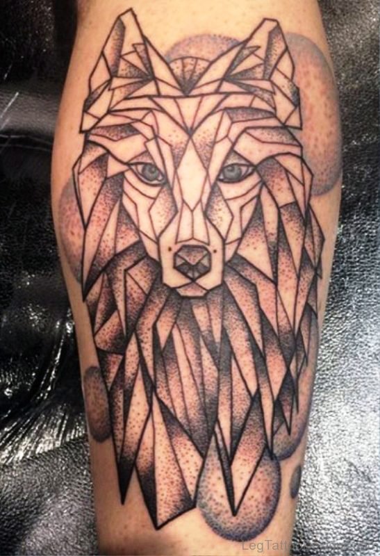 Tribal Wolf Tattoo On Calf