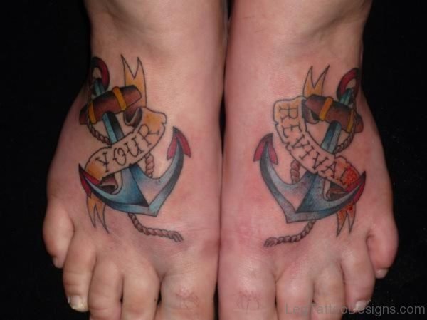 Twin Anchor Tattoo On Foot