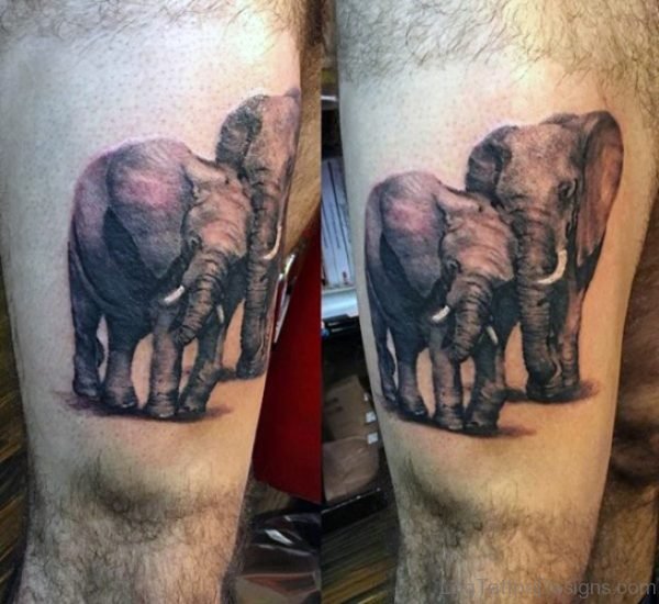 Two Elephant Tattoo On Thigh