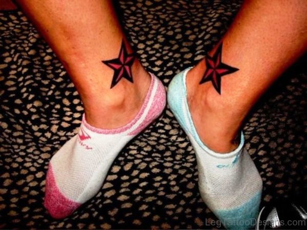 Two Red Star Tattoo On Ankle