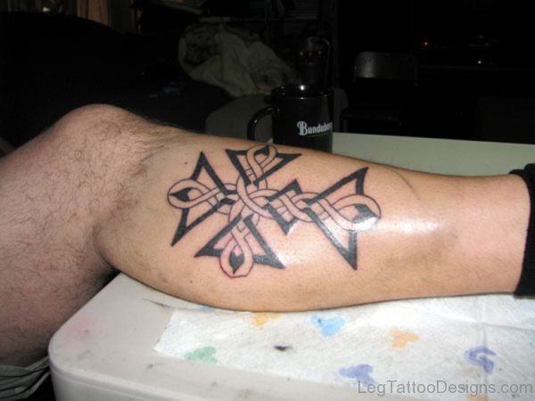 Ultimate Celtic Cross Tattoo On Leg 