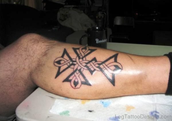 Ultimate Celtic Cross Tattoo On Leg