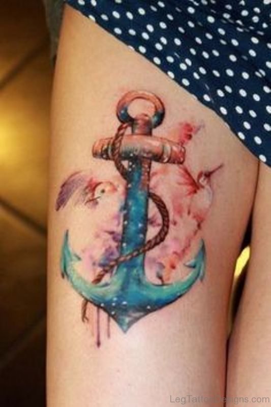 Unique Anchor Thigh Tattoo