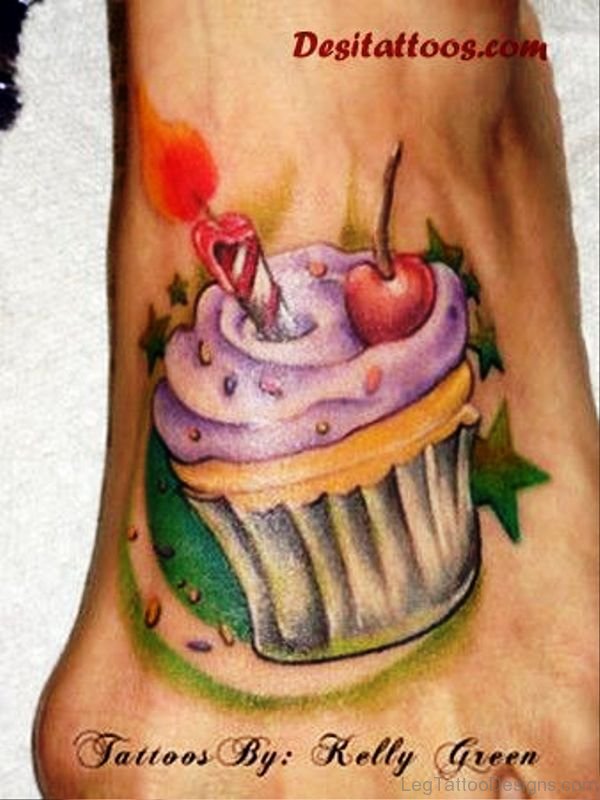 Unique Cupcake Tattoo On Foot