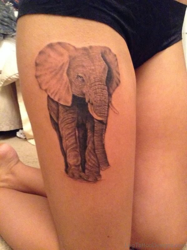 Unique Elephant Tattoo On Thigh