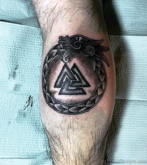 Viking Tattoo On Calf For Men