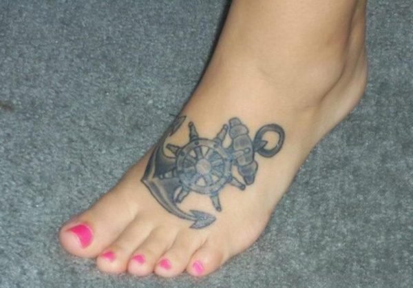 Wheel Anchor Tattoo On Foot