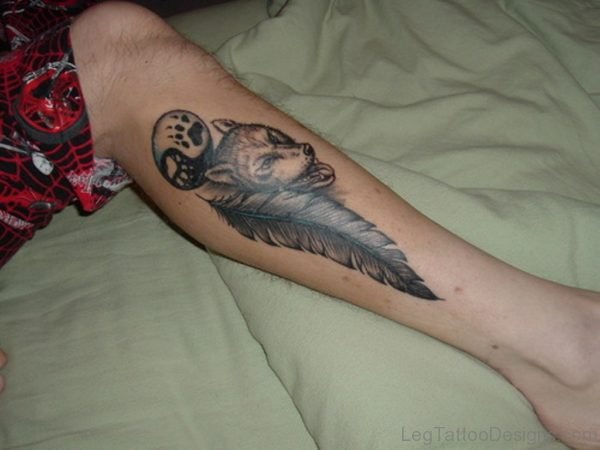 Wolf And Feather Tattoo