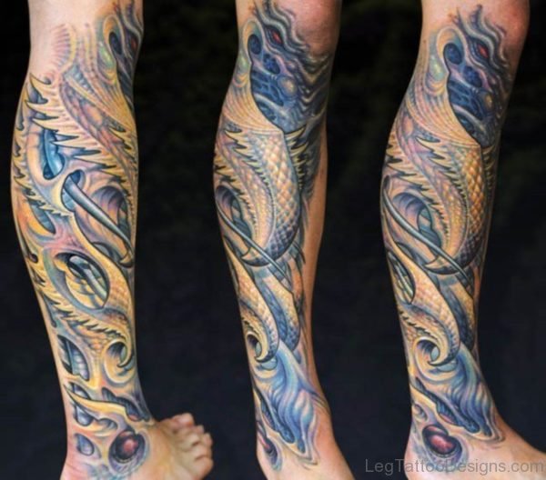 Wonderful Biomechanical Tattoos On Leg