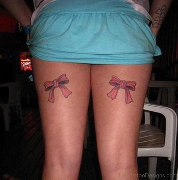 Wonderful Bow Tattoo Design On Thigh