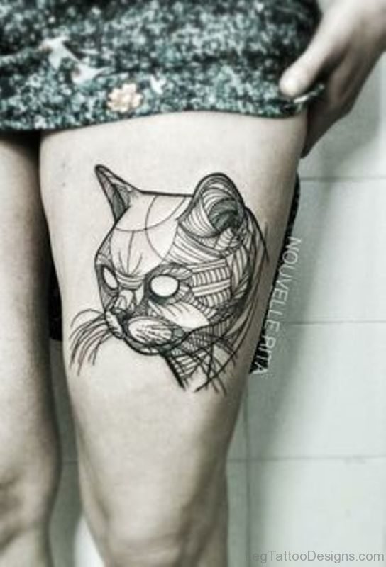 Wonderful Cat Tattoo on Thigh