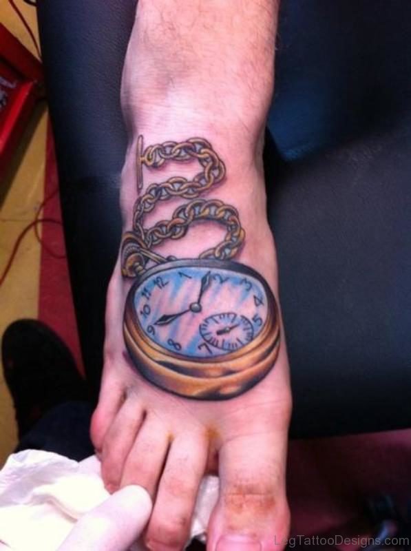Wonderful Clock Foot Tattoo