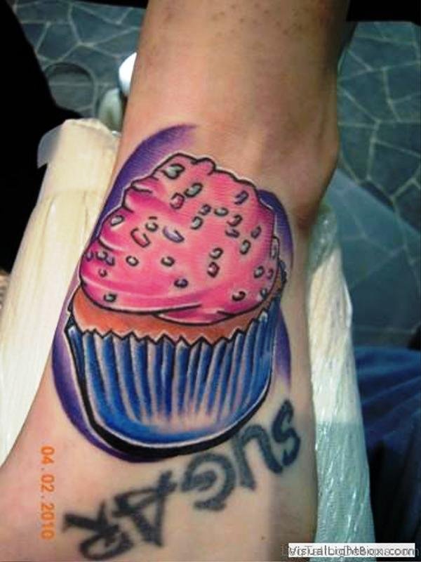 Wonderful Cupcake Tattoo On Foot