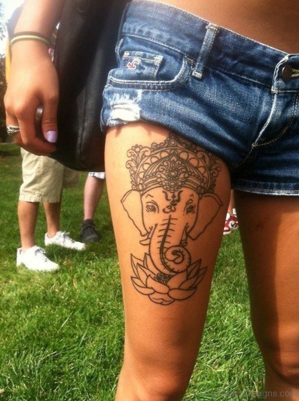 Wonderful Elephant Tattoo On Thigh