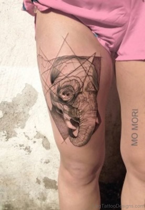 Wonderful Elephant Thigh Tattoo